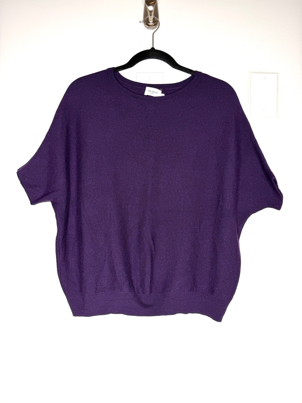 The Reset R Label 100% Wool Knit Short Sleeve Sweater Plum Purple Size L/XL